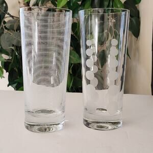 Vtg 2 Mikasa Cheers Highball Etched Glasses Pin Stripes & Dots New Y2K